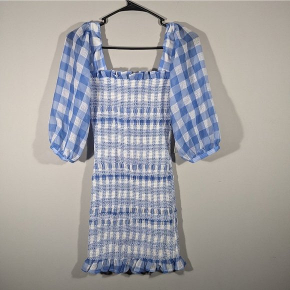 NWT Capulet Blue Gingham Ruched Mini Dress Women's Size XS - Picture 3 of 8